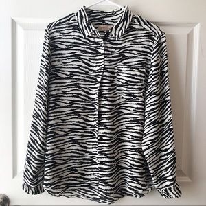 Animal zebra print button down flowy shirt